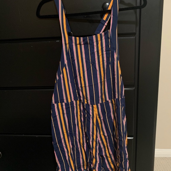 Washed short overalls navy indigo vertical stripe - Picture 3 of 5